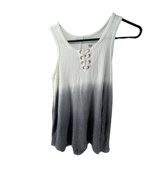 CX Girls Gray White Ombre Dip Tie Waffle Knit Lace-Up Tank Top Youth Size 10